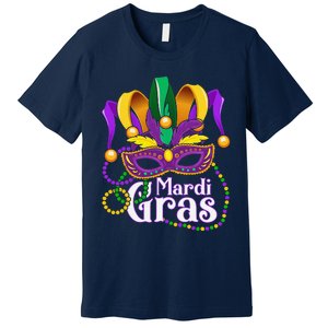 Mardi Gras Beads Feathered Mask For Premium T-Shirt