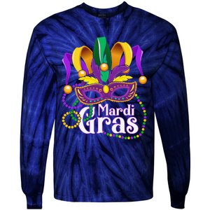 Mardi Gras Beads Feathered Mask For Tie-Dye Long Sleeve Shirt