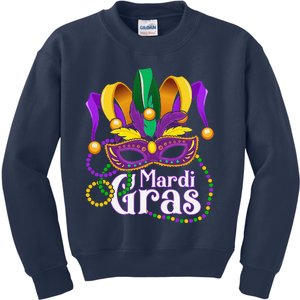 Mardi Gras Beads Feathered Mask For Kids Sweatshirt