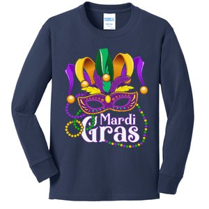 Mardi Gras Beads Feathered Mask For Kids Long Sleeve Shirt