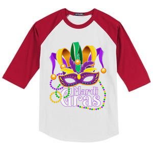 Mardi Gras Beads Feathered Mask For Kids Colorblock Raglan Jersey