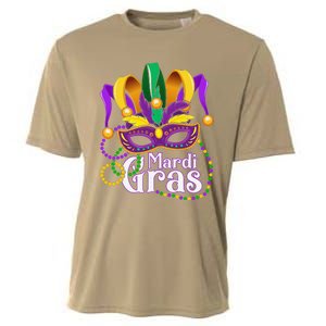 Mardi Gras Beads Feathered Mask For Cooling Performance Crew T-Shirt