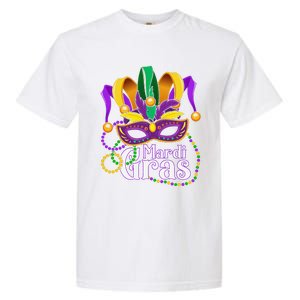 Mardi Gras Beads Feathered Mask For Garment-Dyed Heavyweight T-Shirt