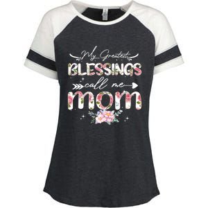 My Greatest Blessings Call Me Mom Funny Floral Grandma Gift Enza Ladies Jersey Colorblock Tee