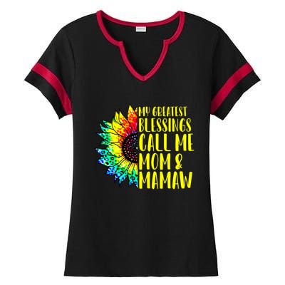 My Greatest Blessings Call Me Mom Mamaw Sunflower Tie Dye Meaningful Gift Ladies Halftime Notch Neck Tee