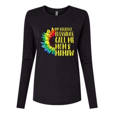 My Greatest Blessings Call Me Mom Mamaw Sunflower Tie Dye Meaningful Gift Womens Cotton Relaxed Long Sleeve T-Shirt