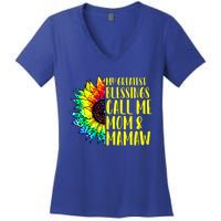 My Greatest Blessings Call Me Mom Mamaw Sunflower Tie Dye Meaningful Gift Women's V-Neck T-Shirt