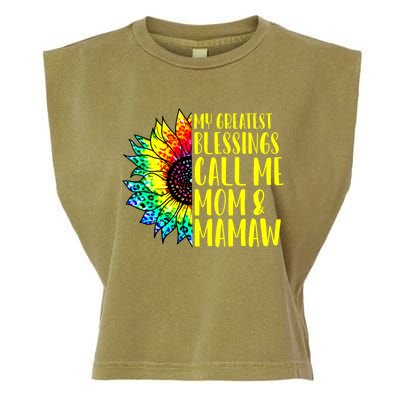 My Greatest Blessings Call Me Mom Mamaw Sunflower Tie Dye Meaningful Gift Garment-Dyed Women's Muscle Tee