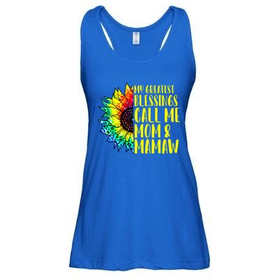 My Greatest Blessings Call Me Mom Mamaw Sunflower Tie Dye Meaningful Gift Ladies Essential Flowy Tank