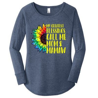 My Greatest Blessings Call Me Mom Mamaw Sunflower Tie Dye Meaningful Gift Women's Perfect Tri Tunic Long Sleeve Shirt