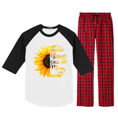 My Greatest Blessings Call Me Mom And Nana Family Sunflower Gift Raglan Sleeve Pajama Set