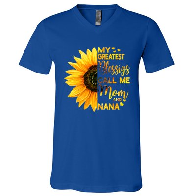 My Greatest Blessings Call Me Mom And Nana Family Sunflower Gift V-Neck T-Shirt