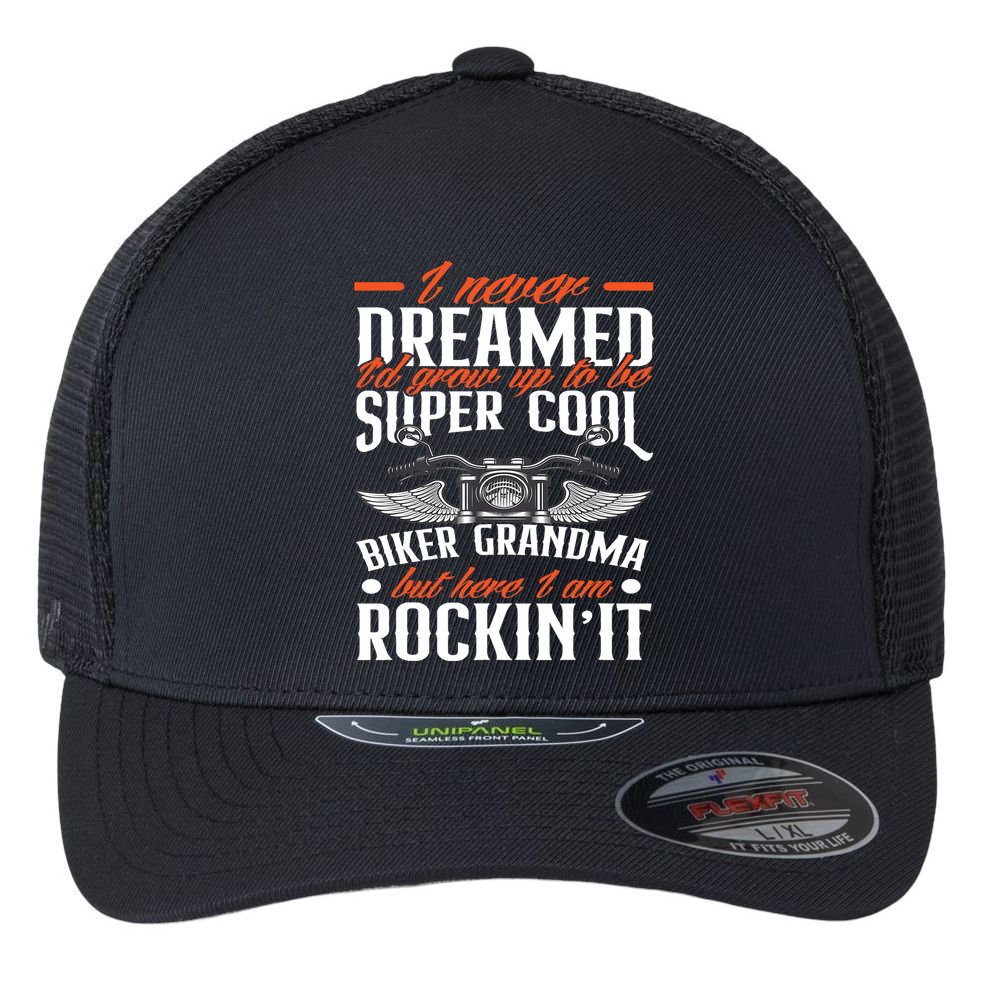 Motorcycle Grandma Biker Grandmother Funny Motorcycle Flexfit Unipanel Trucker Cap
