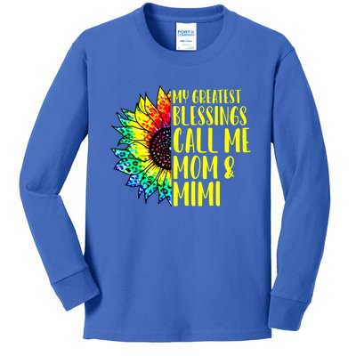 My Greatest Blessings Call Me Mom Mimi Sunflower Tie Dye Meaningful Gift Kids Long Sleeve Shirt