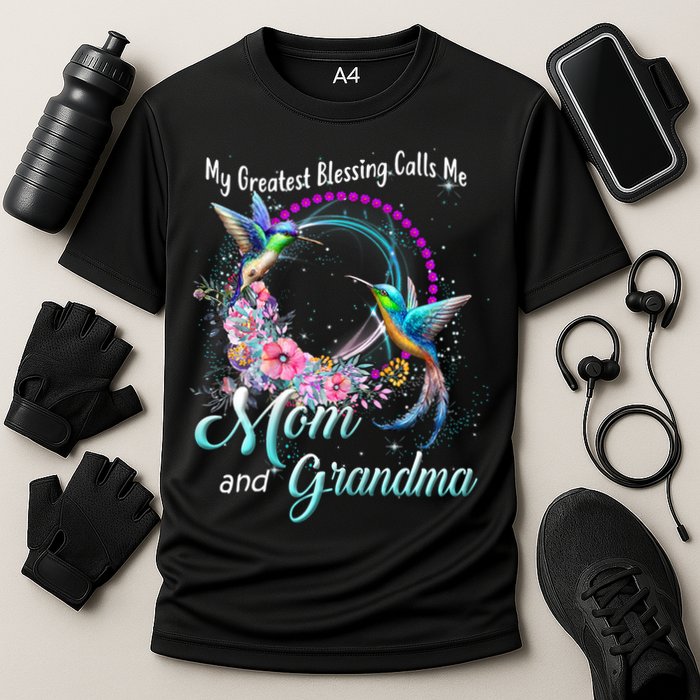 My Greatest Blessing Calls Me Mom And Grandma Hummingbirds Gift Cooling Performance Crew T-Shirt
