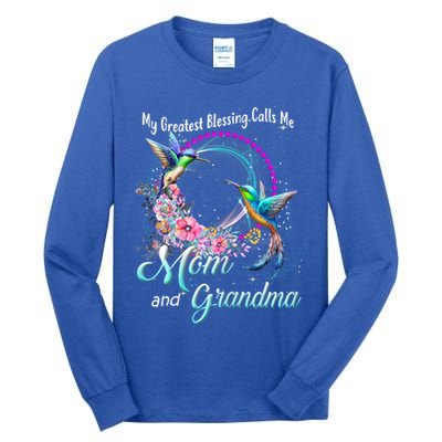 My Greatest Blessing Calls Me Mom And Grandma Hummingbirds Gift Tall Long Sleeve T-Shirt