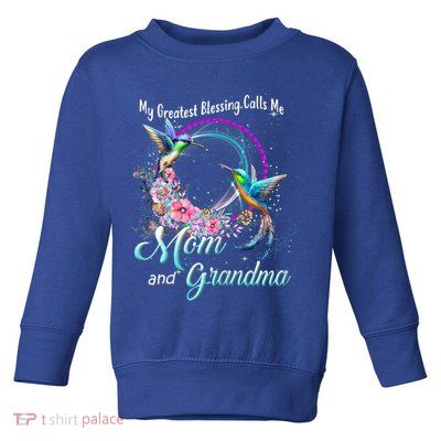 My Greatest Blessing Calls Me Mom And Grandma Hummingbirds Gift Toddler Sweatshirt