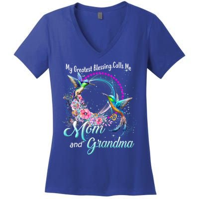 My Greatest Blessing Calls Me Mom And Grandma Hummingbirds Gift Women's V-Neck T-Shirt