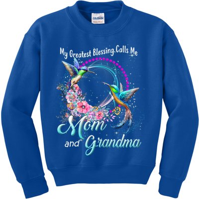 My Greatest Blessing Calls Me Mom And Grandma Hummingbirds Gift Kids Sweatshirt
