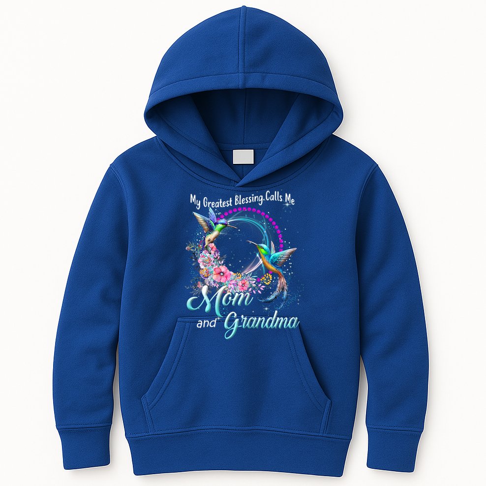 My Greatest Blessing Calls Me Mom And Grandma Hummingbirds Gift Kids Hoodie