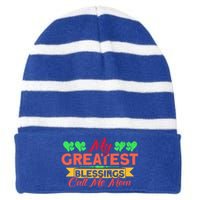 My Greatest Blessings Call Me Mom Vintage Mother Gift Striped Beanie with Solid Band