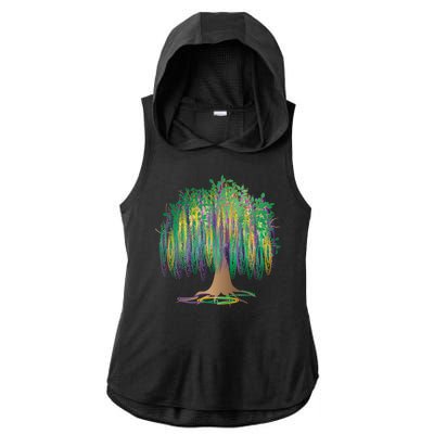 Mardi Gras Beaded Tree Ladies PosiCharge Tri-Blend Wicking Draft Hoodie Tank