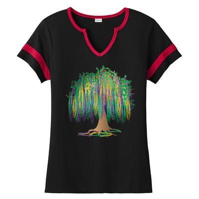 Mardi Gras Beaded Tree Ladies Halftime Notch Neck Tee