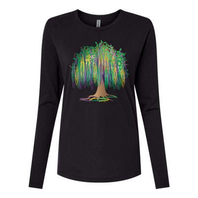 Mardi Gras Beaded Tree Womens Cotton Relaxed Long Sleeve T-Shirt