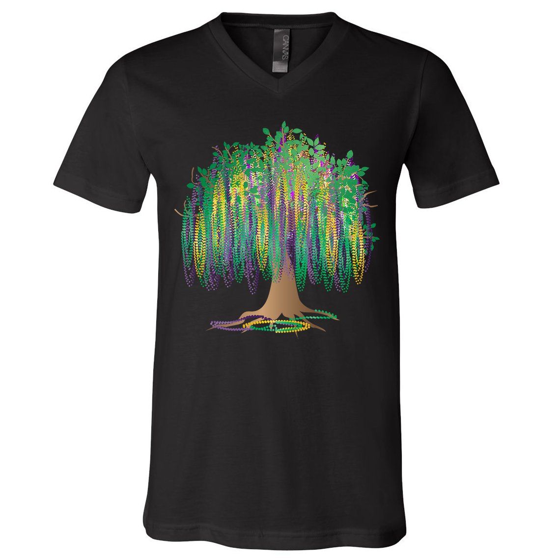 Mardi Gras Beaded Tree V-Neck T-Shirt