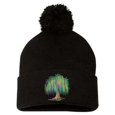Mardi Gras Beaded Tree Pom Pom 12in Knit Beanie