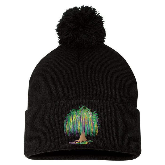 Mardi Gras Beaded Tree Pom Pom 12in Knit Beanie
