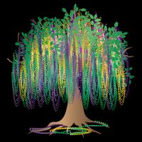 Mardi Gras Beaded Tree Pom Pom 12in Knit Beanie