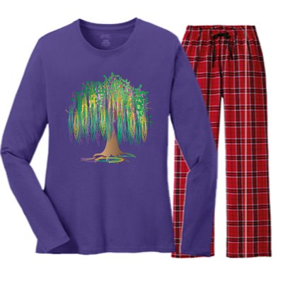 Mardi Gras Beaded Tree Women's Long Sleeve Flannel Pajama Set 