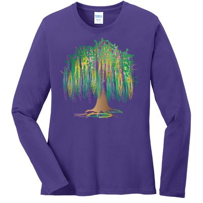 Mardi Gras Beaded Tree Ladies Long Sleeve Shirt