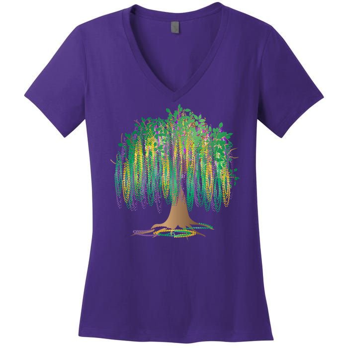 Mardi Gras Beaded Tree Women's V-Neck T-Shirt