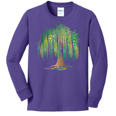 Mardi Gras Beaded Tree Kids Long Sleeve Shirt