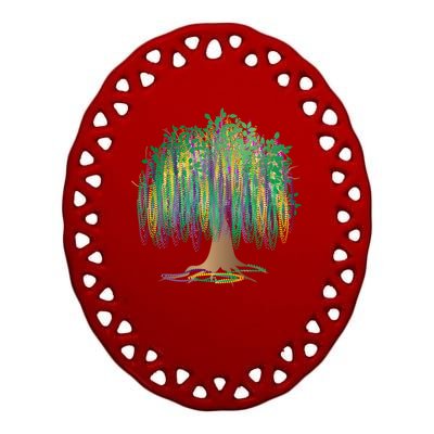 Mardi Gras Beaded Tree Ceramic Oval Ornament