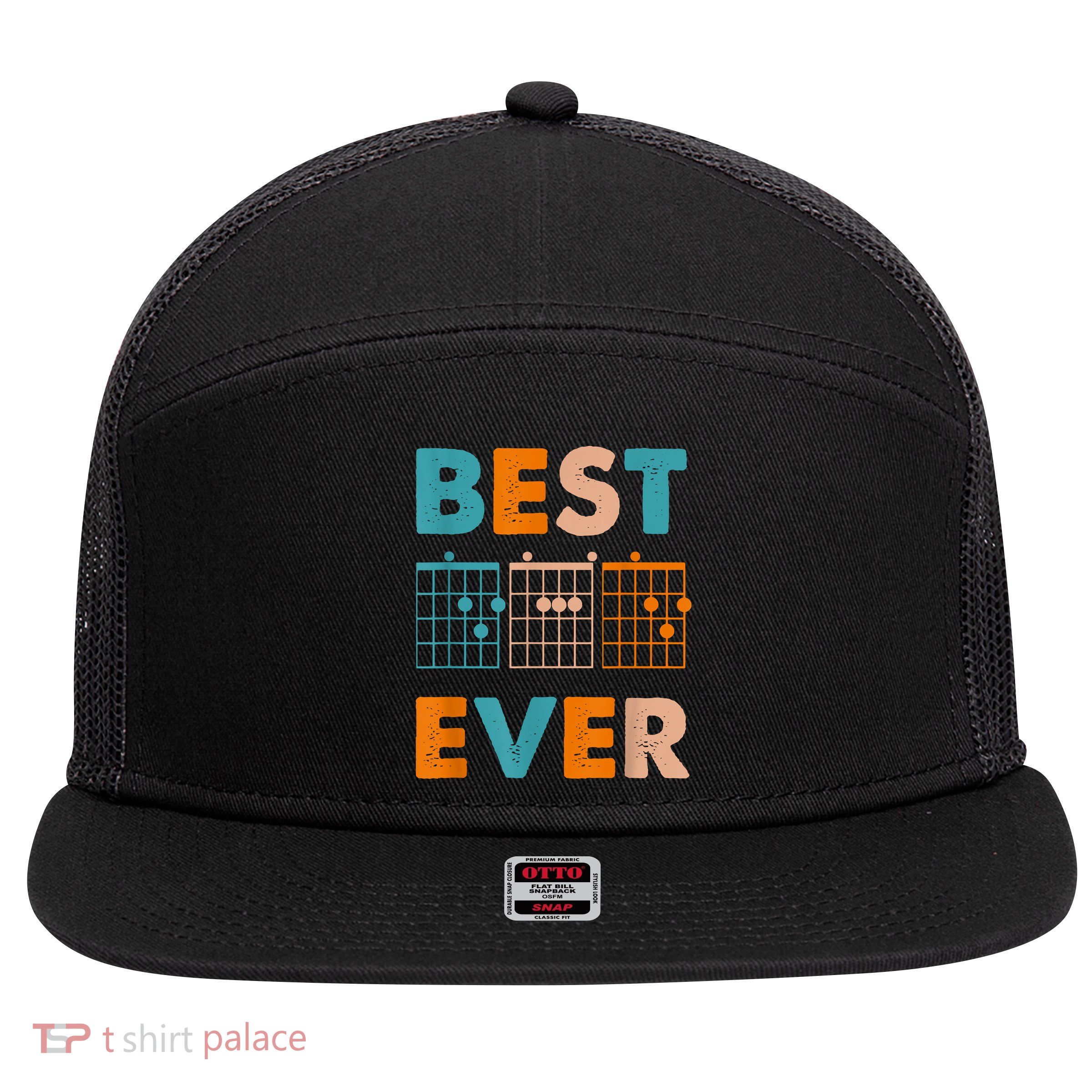 Musician Guitarist Best Dad Ever Fathers Day 7 Panel Mesh Trucker Snapback Hat