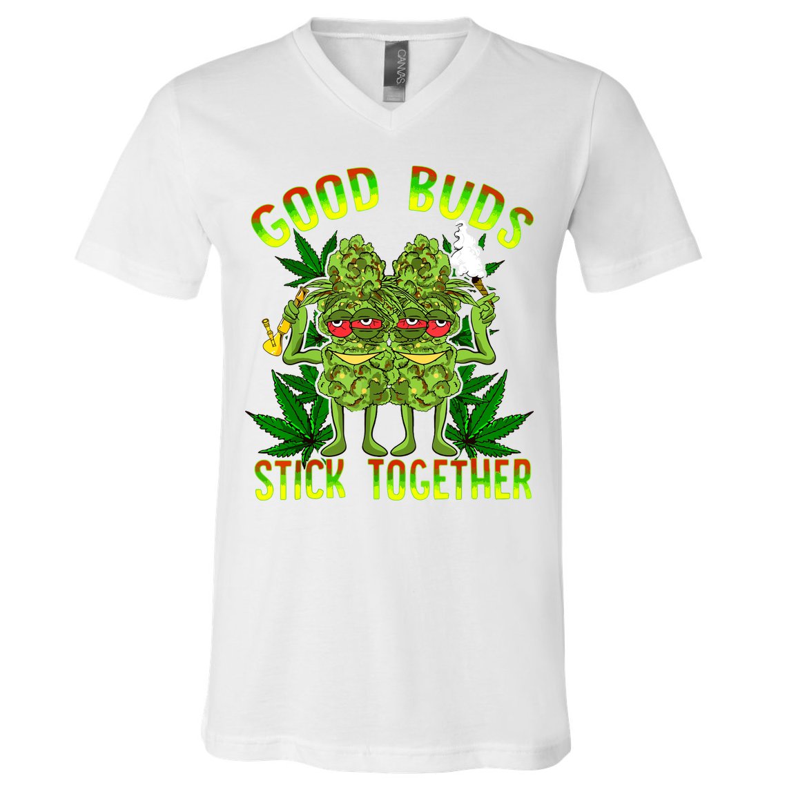 Marijuana Good Buds Stick Together Couples 420 Weed Cannabis V-Neck T-Shirt
