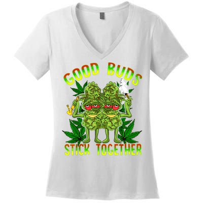 Marijuana Good Buds Stick Together Couples 420 Weed Cannabis Women's V-Neck T-Shirt