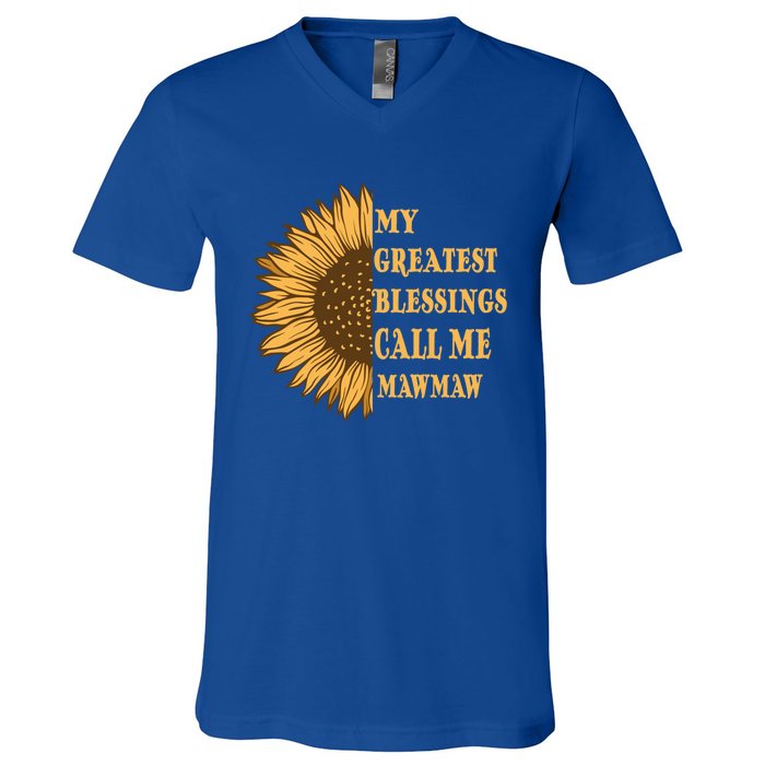 My Greatest Blessings Call Me Mawmaw Mom Sunflower Graphic Cool Gift V-Neck T-Shirt