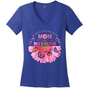 My Greatest Blessings Call Me Mom And Meemaw Flower Gift Women's V-Neck T-Shirt