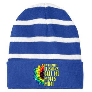 My Greatest Blessings Call Me Mom Mimi Sunflower Tie Dye Meaningful Gift Striped Beanie with Solid Band