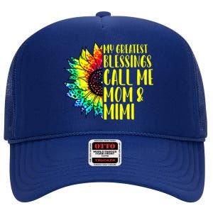 My Greatest Blessings Call Me Mom Mimi Sunflower Tie Dye Meaningful Gift High Crown Mesh Back Trucker Hat