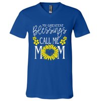 My Greatest Blessings Call Me Mom Cute Sunflower Mothers Day Gift V-Neck T-Shirt