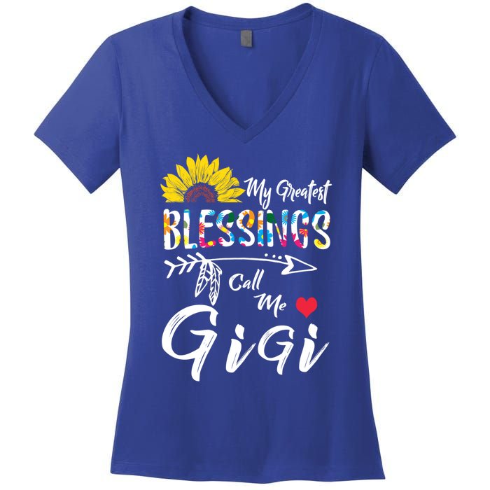 My Greatest Blessings Call Me Gigi Sunflower Meaningful Gift Women's V-Neck T-Shirt