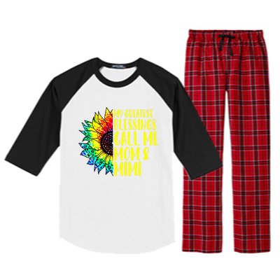 My Greatest Blessings Call Me Mom Mimi Sunflower Tie Dye Meaningful Gift Raglan Sleeve Pajama Set