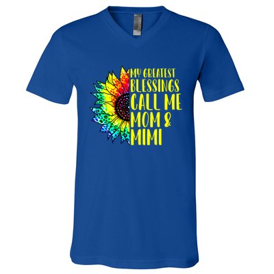 My Greatest Blessings Call Me Mom Mimi Sunflower Tie Dye Meaningful Gift V-Neck T-Shirt