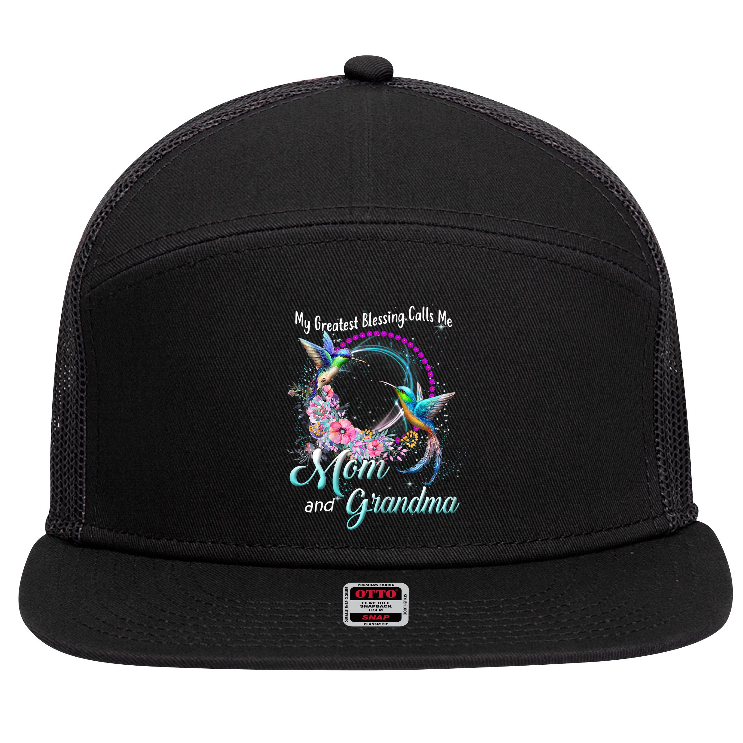 My Greatest Blessing Calls Me Mom And Grandma Hummingbirds Cute Gift 7 Panel Mesh Trucker Snapback Hat
