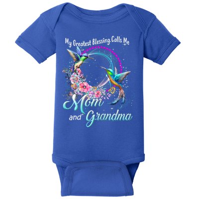 My Greatest Blessing Calls Me Mom And Grandma Hummingbirds Cute Gift Baby Bodysuit